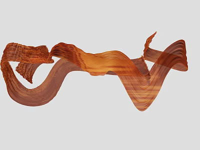 Wavy Wooden Texture Art Installation With Flowing Curved Brown Orange Design 3d model