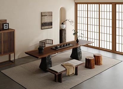 Silent Zen Tea Table and Chair Tea Table Tea Table Long Table 3d model