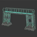 Industrial Metal Bridge Platform Structure with Railings Ladders and Concrete Support Bases