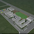 Modern School Buildings With Green Campus Playground Lush Trees And Roads