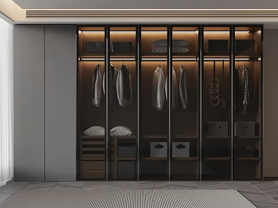 Modern Built in Wardrobe With Glass Doors Hanging Clothes Drawers And Storage Shelves 3d model