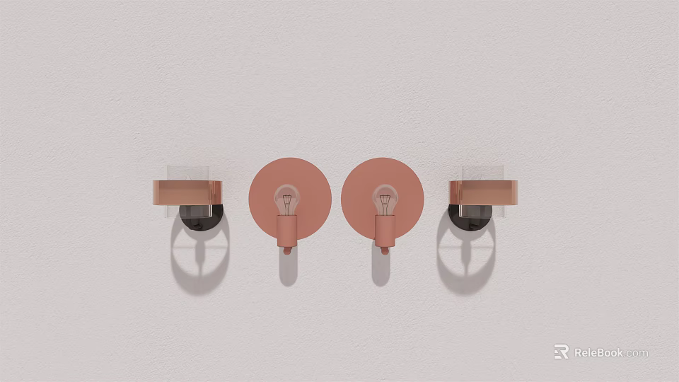 Modern Stylish Wall Lamps with Pink Round Shades Copper Frames and Transparent Glass 3d model 