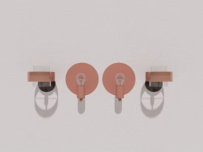 Modern Stylish Wall Lamps with Pink Round Shades Copper Frames and Transparent Glass 3d model