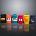 Colorful Oil Drums Featuring Various Colors Brand Logos On Gray Background With Reflections