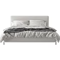 Modern Double Bed With Light Gray Upholstered Headboard White Bedding And Black White Patterned Blanket 3d model