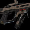 Futuristic Tactical Weapon With Ergonomic Grip Metallic Finish And Red Accents