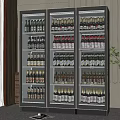 Modern Wine Cabinet With Glass Doors Illuminated Shelves And Various Bottles