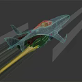 Blue Spacecraft With Red Cockpit Flying At High Speed Through Space With Purple Propulsion Trail