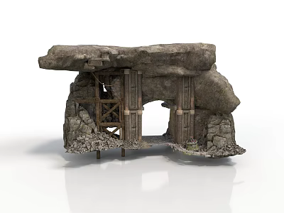 Ancient Stone Archway Structure With Wooden Framework And Stone Wall Details 3d model