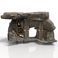 Ancient Stone Archway Structure With Wooden Framework And Stone Wall Details 3d model
