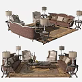 Elegant Sofa Coffee Table Set With Armchairs Table Lamps And Rug 3d model