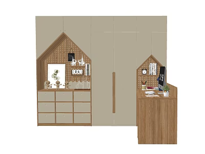 Modern Bookcase Interior Design With Wooden Frame Open Shelves And Storage Drawers 3d model