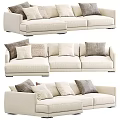 Modern Beige Sectional Sofa with Various Textured Pillows and Comfortable Upholstered Design 3d model