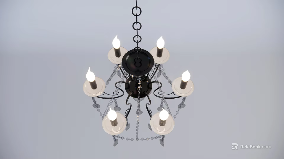 Elegant Black Metal Chandelier With Crystal Accents And Candle Style Light Fixtures 3d model 