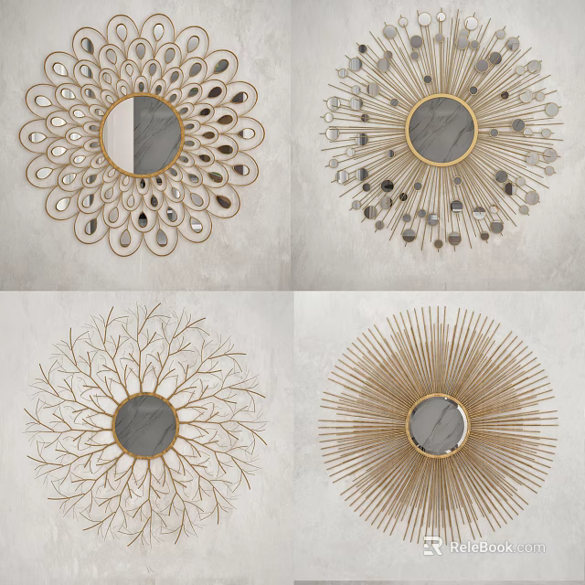 Decorative Wall Mirrors With Ornate Gold Silver Frames And Various Designs 3d model