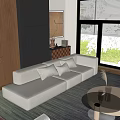 Modern Living Room Interior With Beige Sofa Wooden Black Walls And Coffee Table