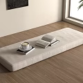 Beige Floor Cushion On Wooden Floor With Open Book Coffee Cup Window And Plant