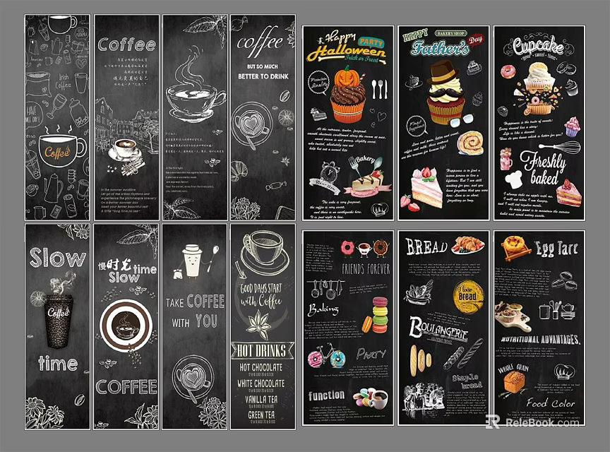 Chalkboard Style Coffee And Dessert Menu Designs With Hand Drawn Elements 3d model