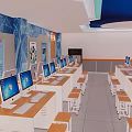 School Computer Classroom Featuring Modern Computers Desks And Digital Blackboard 3d model