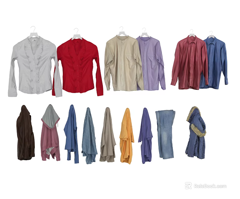 Colorful Assorted Clothes Including Shirts Jeans And Folded Garments In Various Styles 3d model 