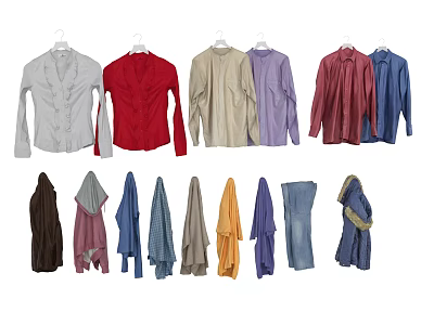 Colorful Assorted Clothes Including Shirts Jeans And Folded Garments In Various Styles 3d model