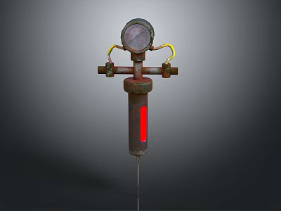 Industrial Measuring Equipment With Pressure Gauge Cylindrical Body Yellow Tubes Red Indicator And Metal Rod 3d model