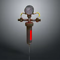 Industrial Measuring Equipment With Pressure Gauge Cylindrical Body Yellow Tubes Red Indicator And Metal Rod