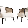 Modern Accent Chair With Woven Rattan Arms White Cushion And Black Frame Design