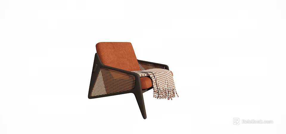 Stylish Orange Single Seater Armchair With Black Frame And Plaid Blanket 3d model 