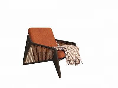 Stylish Orange Single Seater Armchair With Black Frame And Plaid Blanket 3d model