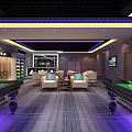Modern Billiard Room Interior Design With Pool Tables Balls Cues Ambient Lighting And Seating Area