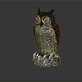 Decorative Owl Ornament Set With Black White Red Feathers Yellow Eyes And Stone Textured Base