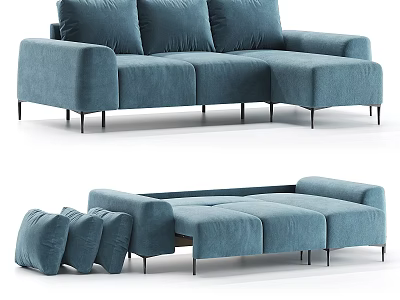 Modern Blue Velvet Sectional Sofa With Modular Design Plush Pillows And Metal Legs 3d model