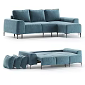 Modern Blue Velvet Sectional Sofa With Modular Design Plush Pillows And Metal Legs