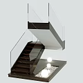 Modern Minimalist Staircase With Glass Railing Wooden Steps And Ceiling Lights Design