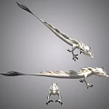 Three White Mythical Dragons With Long Tails And Scaled Bodies 3D Design