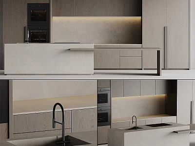 Modern Kitchen With Sleek Wooden Cabinets Island Countertop And Built in Appliances 3d model
