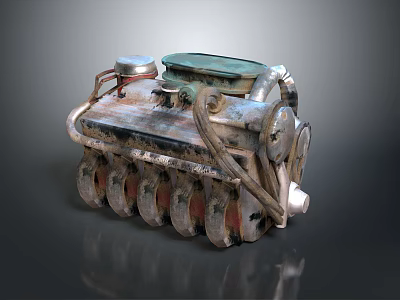 Automotive Multi Cylinder Engine Block With Metal Structure And Connecting Pipes 3d model