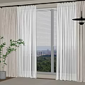 White Sheer Curtains And Beige Drapes With Green Trees City View Indoor Plant
