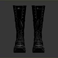 Fashionable Black Long Boots With Lace Up Design And Platform Sole Details