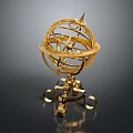 Golden Decorative Ornament Set With Armillary Sphere Metal Frame And Base
