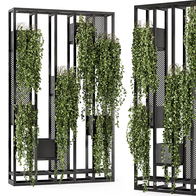 Modern Potted Plants Vertical Garden Design With Black Metal Frame And Green Drooping Vines 3d model 