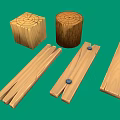 Natural Wooden Materials Including Square Stump Round Log And Planks With Nails