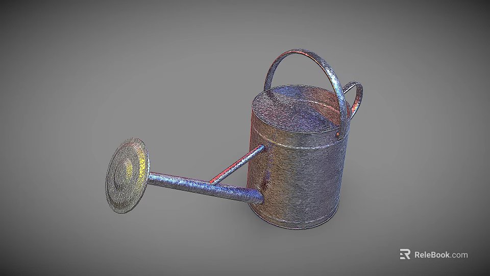 Vintage Metal Watering Can With Long Spout And Sturdy Handle 3d model 