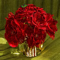 Elegant White Carnation Bouquet In Golden Vase On Green Textured Fabric