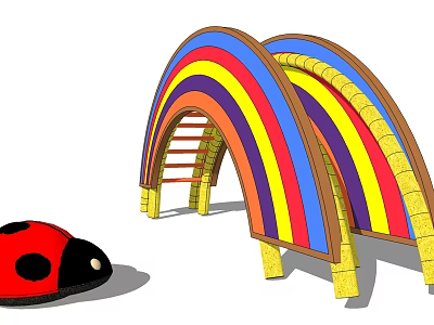 Colorful Playground Equipment With Rainbow Arches Yellow Ladders And Ladybug Shape 3d model