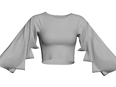Gray Cropped Top With Bell Sleeves And Ruffled Cuffs For Modern Fashion 3d model