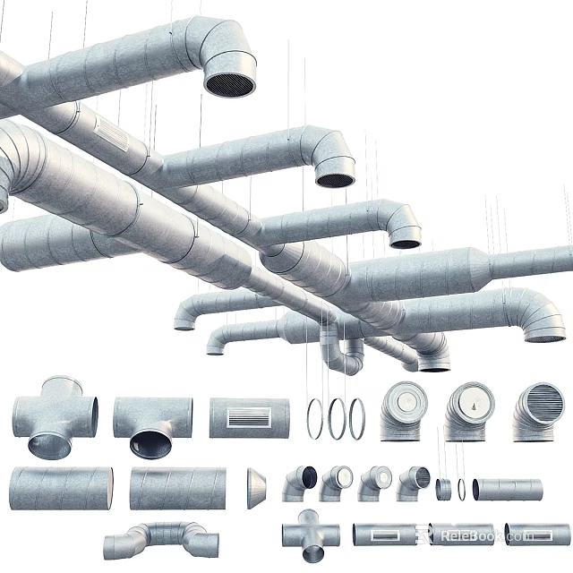 Industrial Style Decorative Pipe Ornament Set With Elbows Flanges And Fittings 3d model 