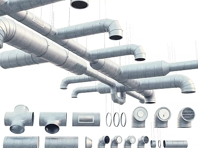 Industrial Style Decorative Pipe Ornament Set With Elbows Flanges And Fittings 3d model
