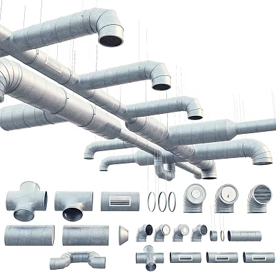 Industrial Style Decorative Pipe Ornament Set With Elbows Flanges And Fittings 3d model
